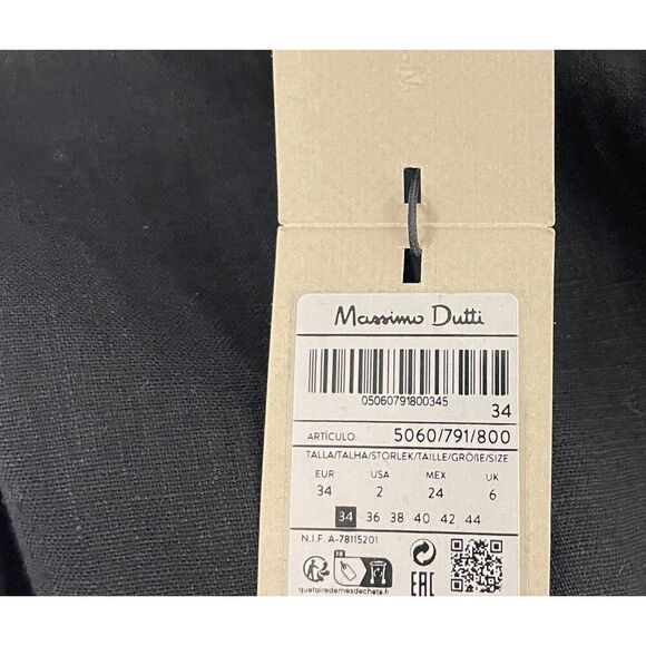 Massimo Dutti Womens Pants EU 34 US 2 Black Wide Leg Linen Trousers 5060/791 NWT - Picture 6 of 9